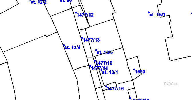 Parcela st. 13/5 v KÚ Obora u Loun, Katastrální mapa