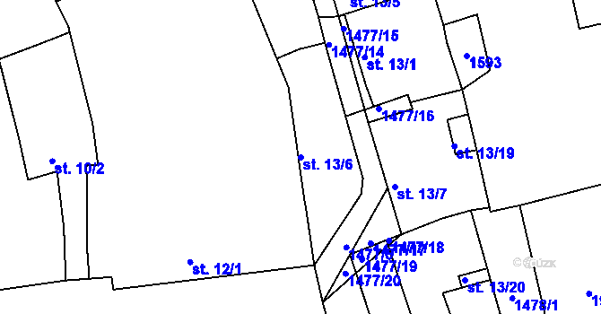 Parcela st. 13/6 v KÚ Obora u Loun, Katastrální mapa