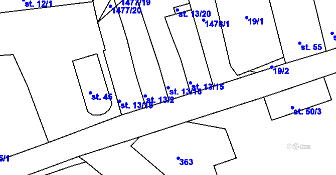 Parcela st. 13/16 v KÚ Obora u Loun, Katastrální mapa