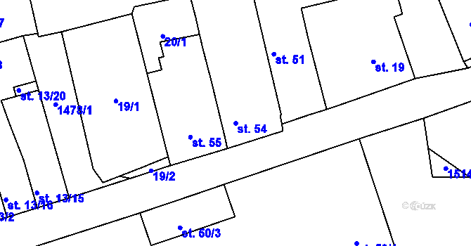 Parcela st. 54 v KÚ Obora u Loun, Katastrální mapa
