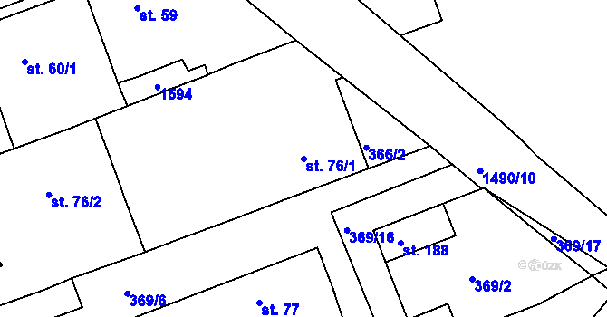 Parcela st. 76/1 v KÚ Obora u Loun, Katastrální mapa