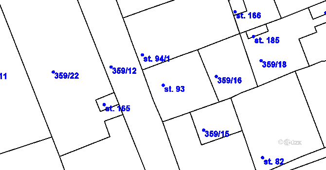 Parcela st. 93 v KÚ Obora u Loun, Katastrální mapa