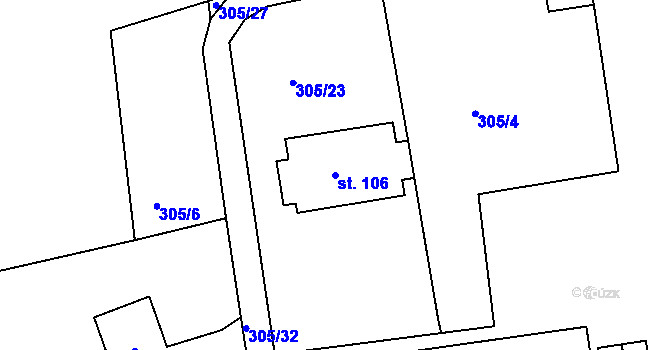Parcela st. 106 v KÚ Obora u Loun, Katastrální mapa