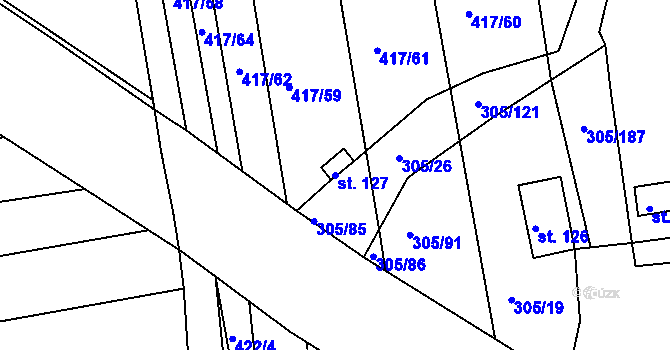 Parcela st. 127 v KÚ Obora u Loun, Katastrální mapa