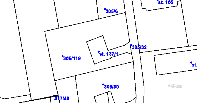 Parcela st. 137/1 v KÚ Obora u Loun, Katastrální mapa