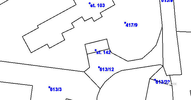 Parcela st. 142 v KÚ Obora u Loun, Katastrální mapa