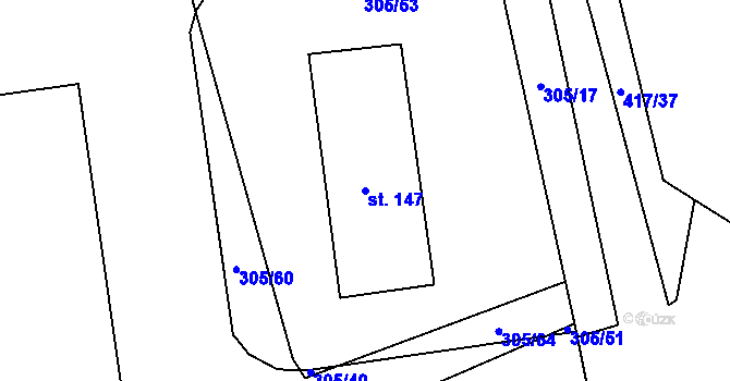 Parcela st. 147 v KÚ Obora u Loun, Katastrální mapa