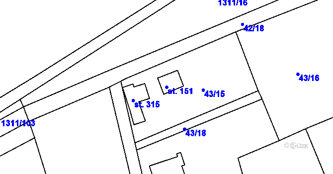 Parcela st. 151 v KÚ Obora u Loun, Katastrální mapa