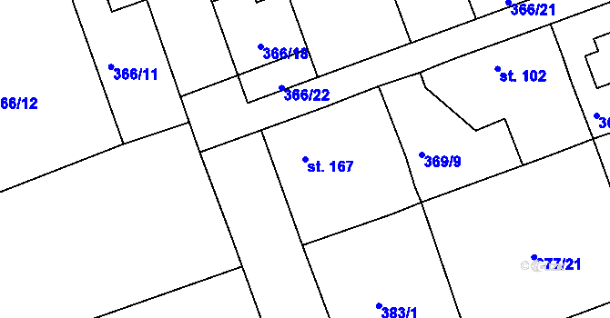 Parcela st. 167 v KÚ Obora u Loun, Katastrální mapa