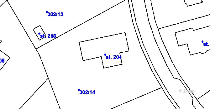 Parcela st. 204 v KÚ Obora u Loun, Katastrální mapa