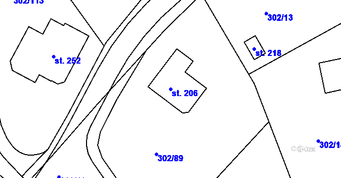 Parcela st. 206 v KÚ Obora u Loun, Katastrální mapa
