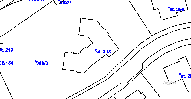 Parcela st. 213 v KÚ Obora u Loun, Katastrální mapa