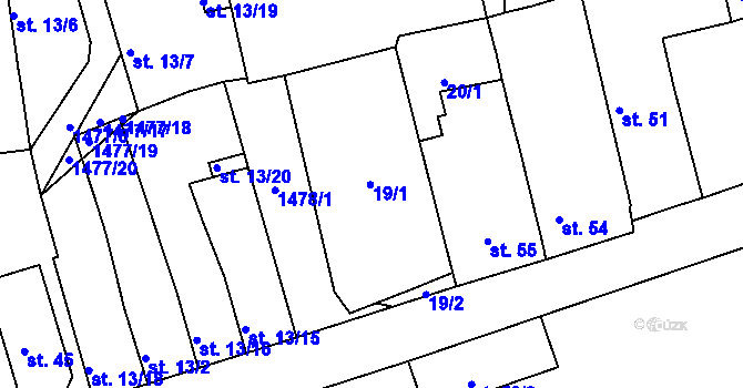 Parcela st. 19 v KÚ Obora u Loun, Katastrální mapa