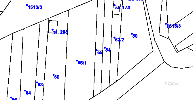 Parcela st. 55 v KÚ Obora u Loun, Katastrální mapa