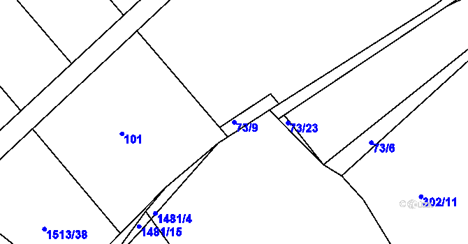 Parcela st. 73/9 v KÚ Obora u Loun, Katastrální mapa