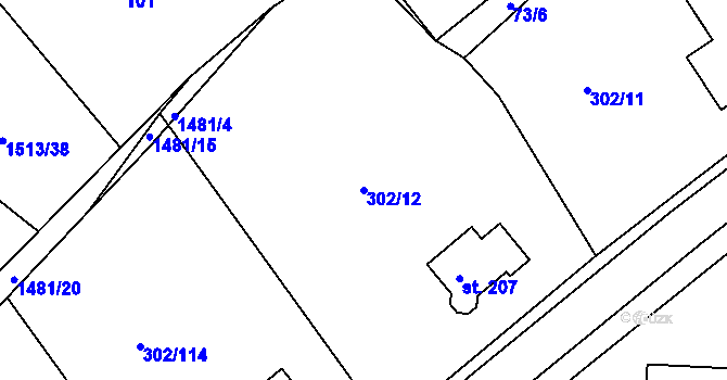 Parcela st. 302/12 v KÚ Obora u Loun, Katastrální mapa