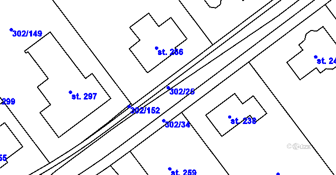 Parcela st. 302/25 v KÚ Obora u Loun, Katastrální mapa