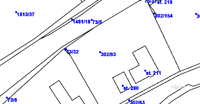 Parcela st. 302/93 v KÚ Obora u Loun, Katastrální mapa