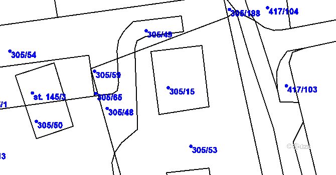 Parcela st. 305/15 v KÚ Obora u Loun, Katastrální mapa