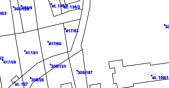Parcela st. 305/25 v KÚ Obora u Loun, Katastrální mapa