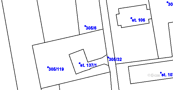 Parcela st. 305/28 v KÚ Obora u Loun, Katastrální mapa