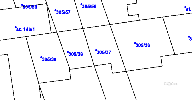 Parcela st. 305/37 v KÚ Obora u Loun, Katastrální mapa