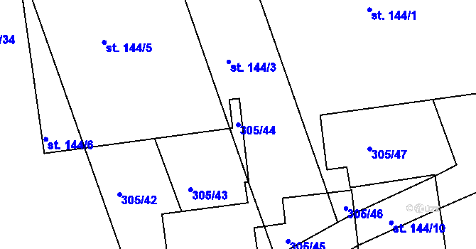 Parcela st. 305/44 v KÚ Obora u Loun, Katastrální mapa