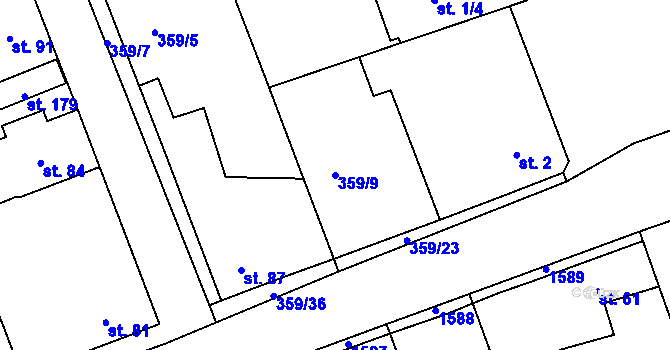 Parcela st. 359/9 v KÚ Obora u Loun, Katastrální mapa