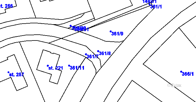 Parcela st. 361/8 v KÚ Obora u Loun, Katastrální mapa