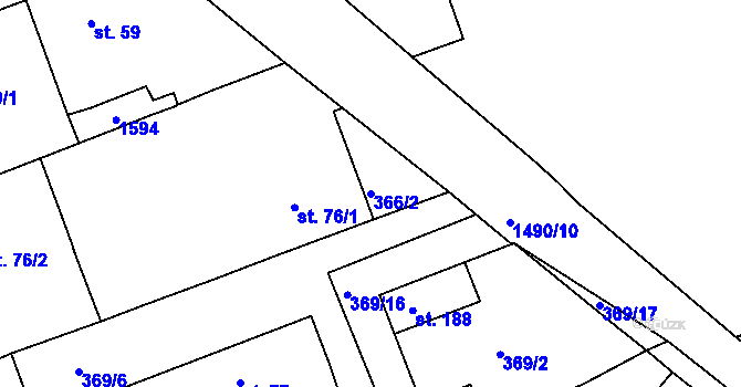Parcela st. 366/2 v KÚ Obora u Loun, Katastrální mapa