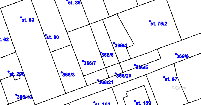 Parcela st. 366/6 v KÚ Obora u Loun, Katastrální mapa