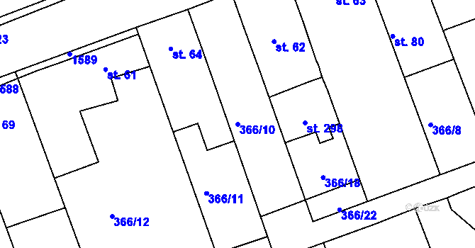 Parcela st. 366/10 v KÚ Obora u Loun, Katastrální mapa
