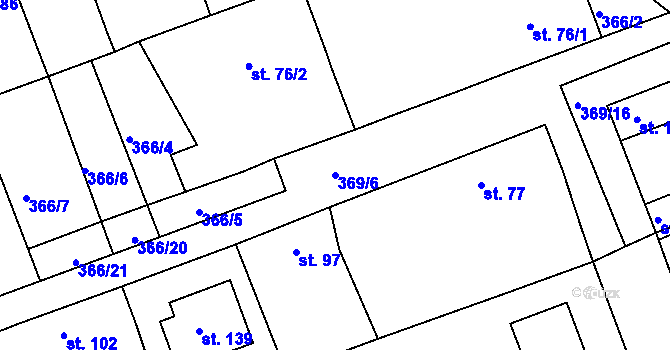Parcela st. 369/6 v KÚ Obora u Loun, Katastrální mapa