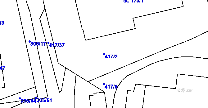 Parcela st. 417/2 v KÚ Obora u Loun, Katastrální mapa