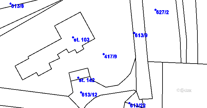 Parcela st. 417/9 v KÚ Obora u Loun, Katastrální mapa