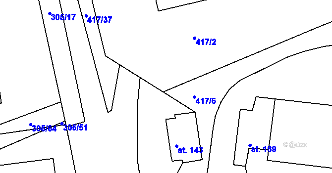 Parcela st. 417/13 v KÚ Obora u Loun, Katastrální mapa