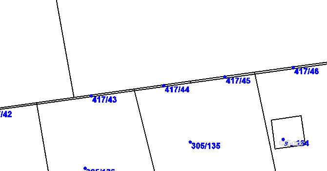 Parcela st. 417/44 v KÚ Obora u Loun, Katastrální mapa