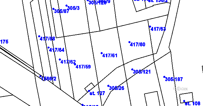Parcela st. 417/61 v KÚ Obora u Loun, Katastrální mapa
