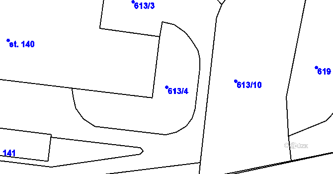Parcela st. 613/4 v KÚ Obora u Loun, Katastrální mapa