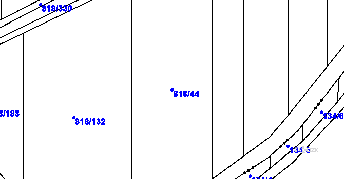 Parcela st. 818/44 v KÚ Obora u Loun, Katastrální mapa