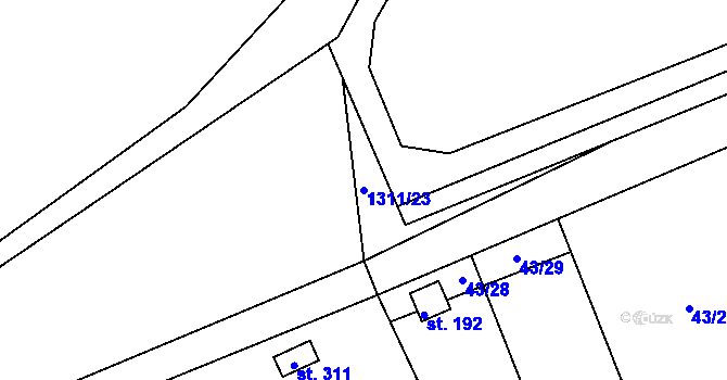Parcela st. 1311/23 v KÚ Obora u Loun, Katastrální mapa