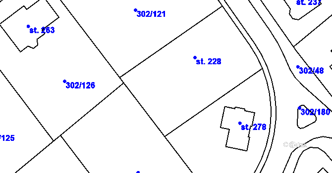 Parcela st. 302/122 v KÚ Obora u Loun, Katastrální mapa