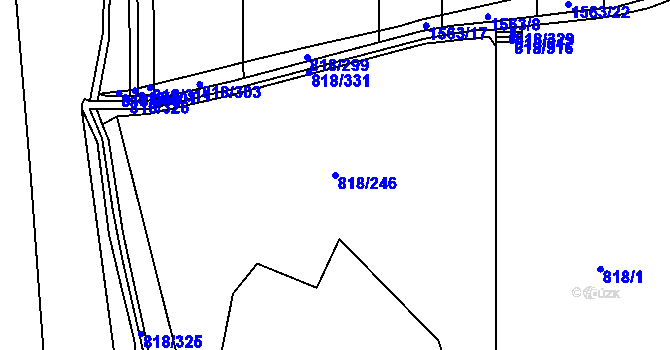 Parcela st. 818/246 v KÚ Obora u Loun, Katastrální mapa