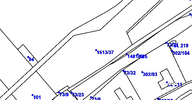 Parcela st. 1513/37 v KÚ Obora u Loun, Katastrální mapa