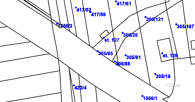 Parcela st. 305/85 v KÚ Obora u Loun, Katastrální mapa