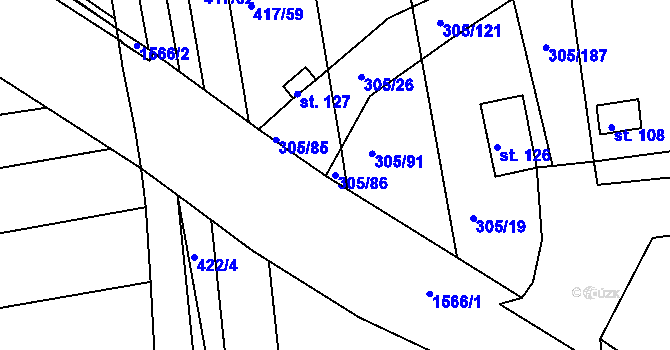 Parcela st. 305/86 v KÚ Obora u Loun, Katastrální mapa