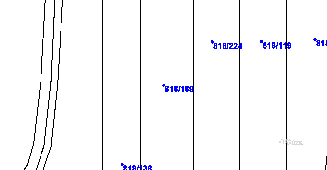 Parcela st. 818/189 v KÚ Obora u Loun, Katastrální mapa