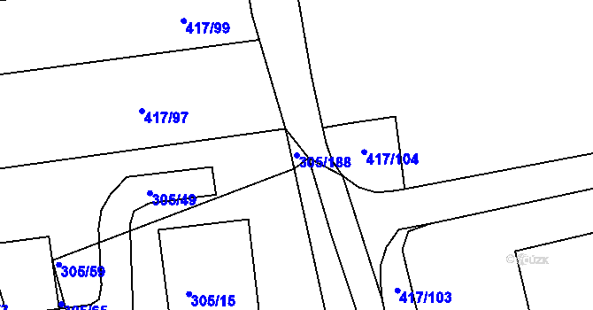 Parcela st. 305/188 v KÚ Obora u Loun, Katastrální mapa