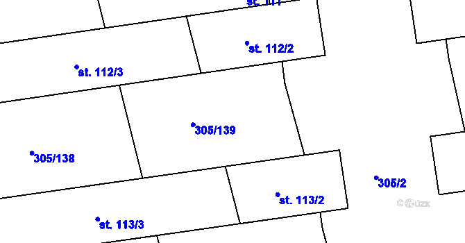 Parcela st. 305/134 v KÚ Obora u Loun, Katastrální mapa