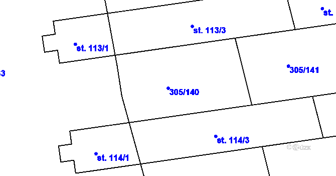 Parcela st. 305/140 v KÚ Obora u Loun, Katastrální mapa